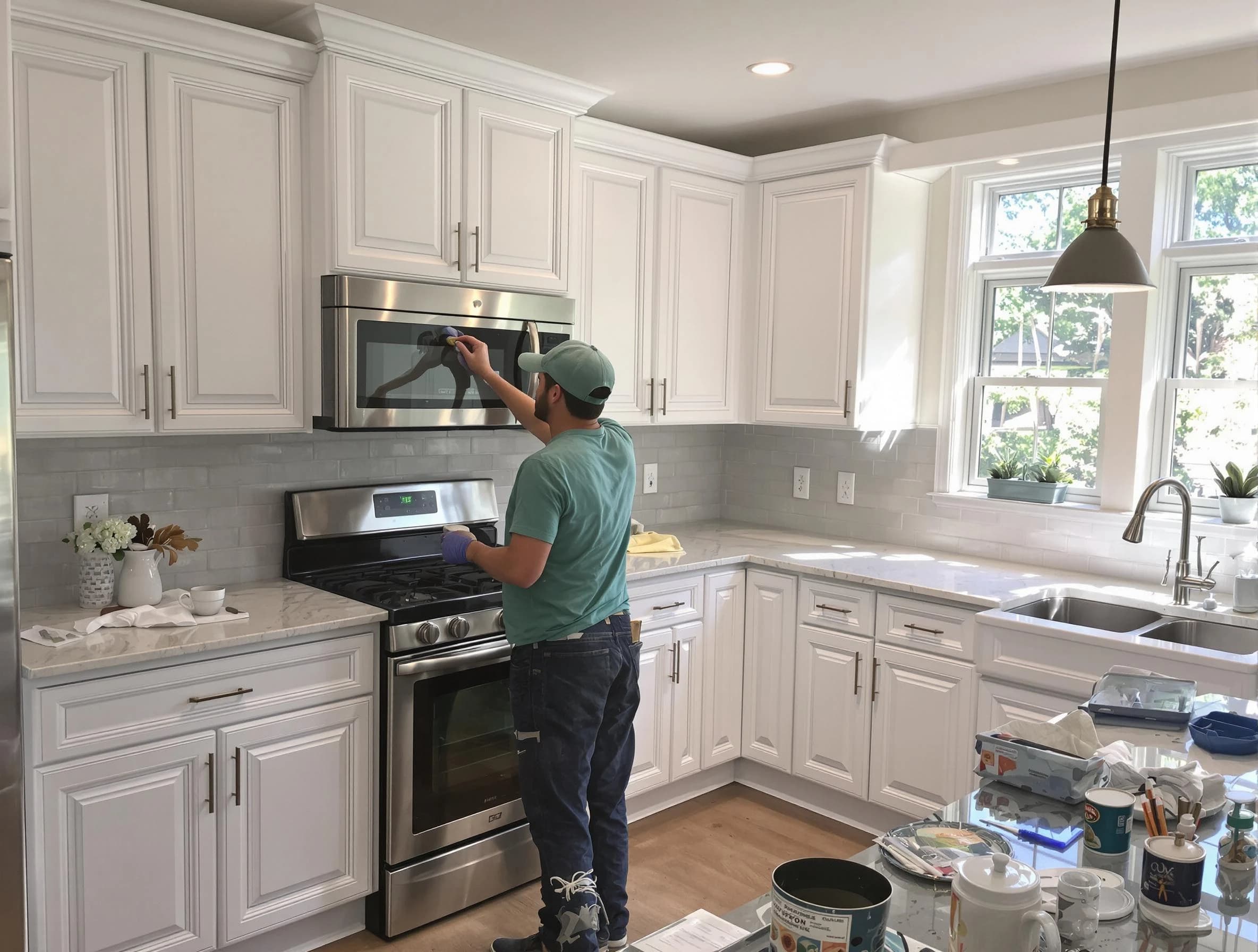 Kitchen cabinets being refinished by Apache Junction House Painters in Apache Junction, AZ