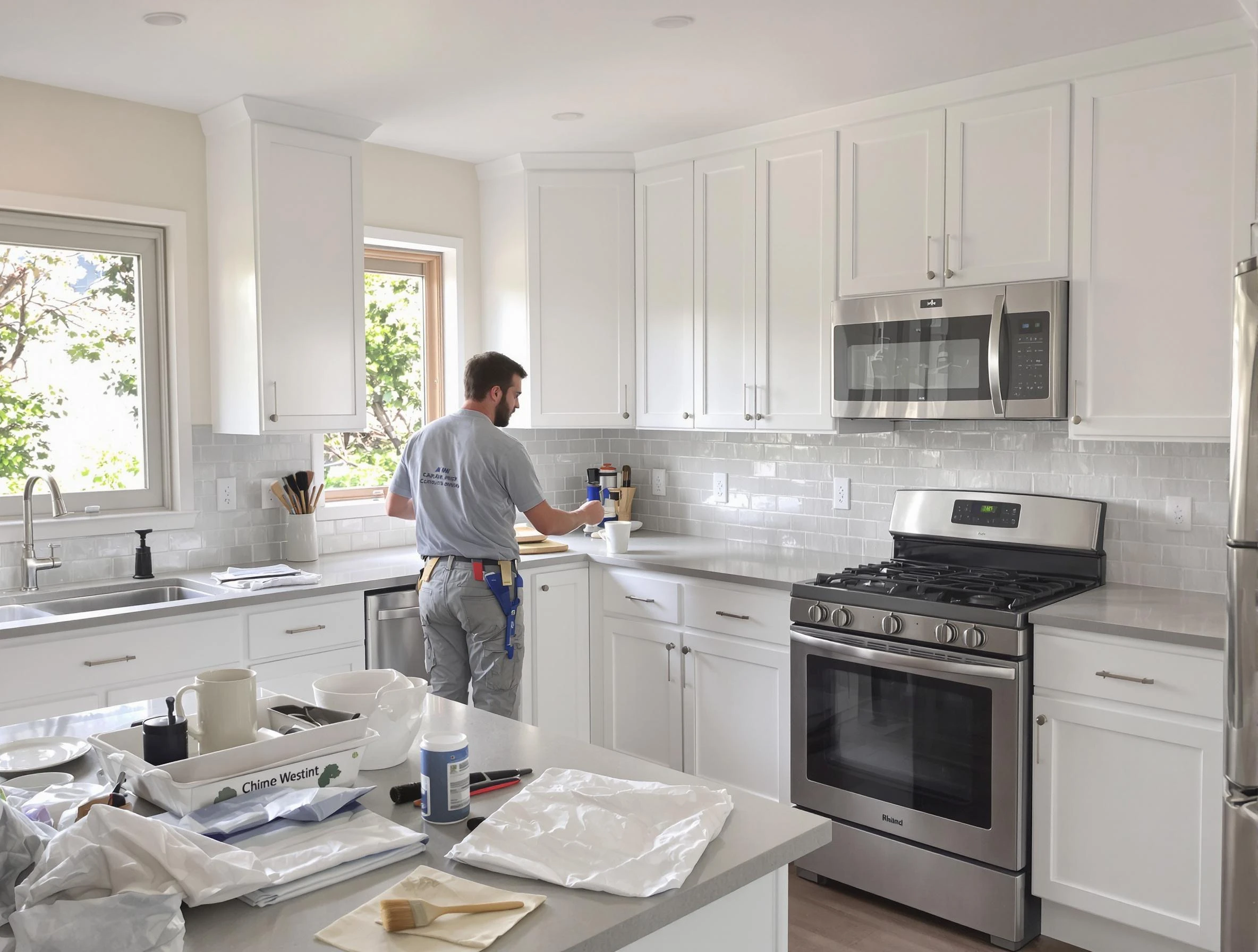 Apache Junction House Painters applying fresh paint on kitchen cabinets in Apache Junction