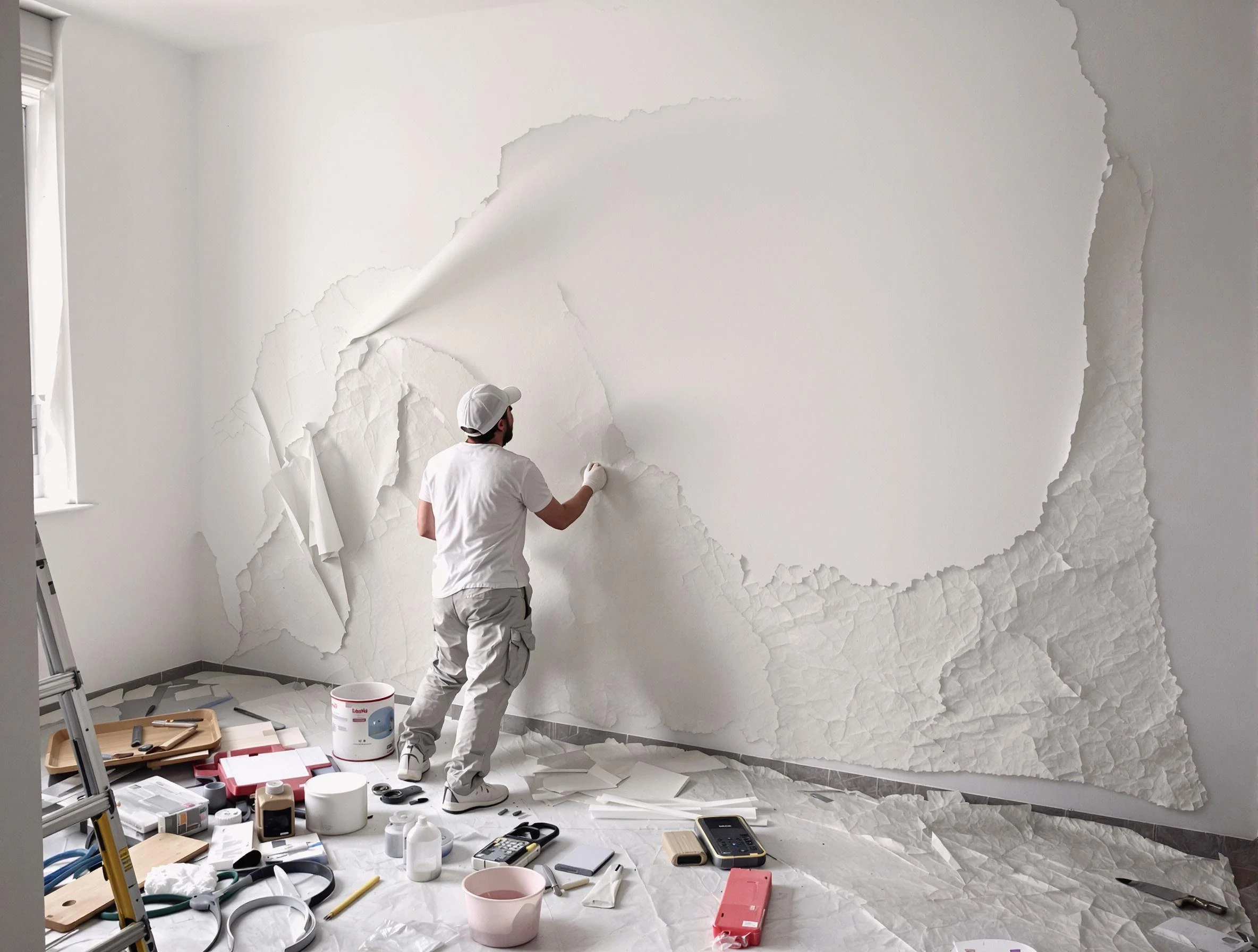 Removing old wallpaper to reveal clean walls by Apache Junction House Painters in Apache Junction